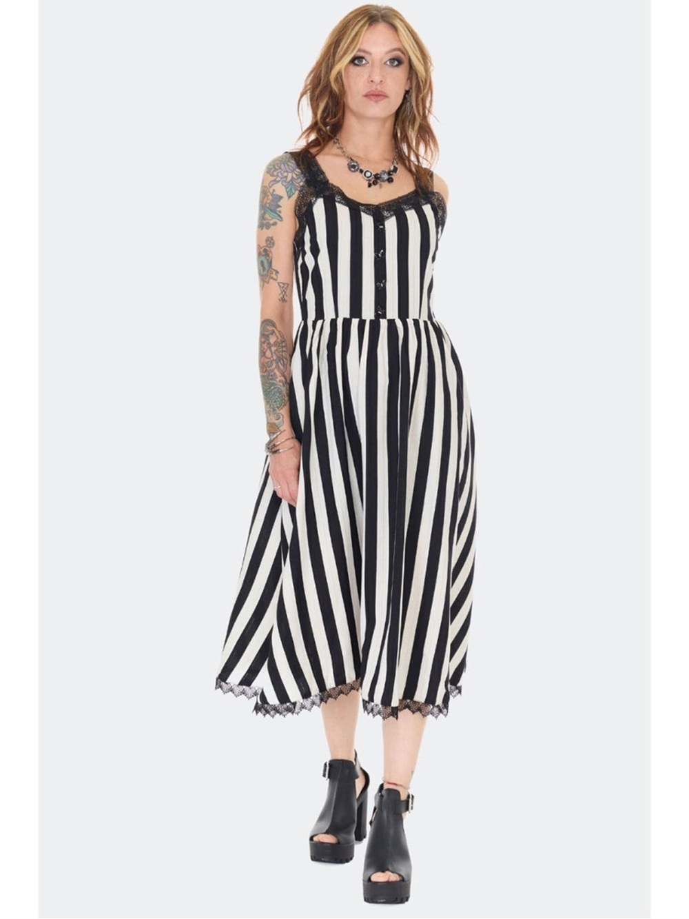 Jawbreaker Black & White Striped Midi Dress